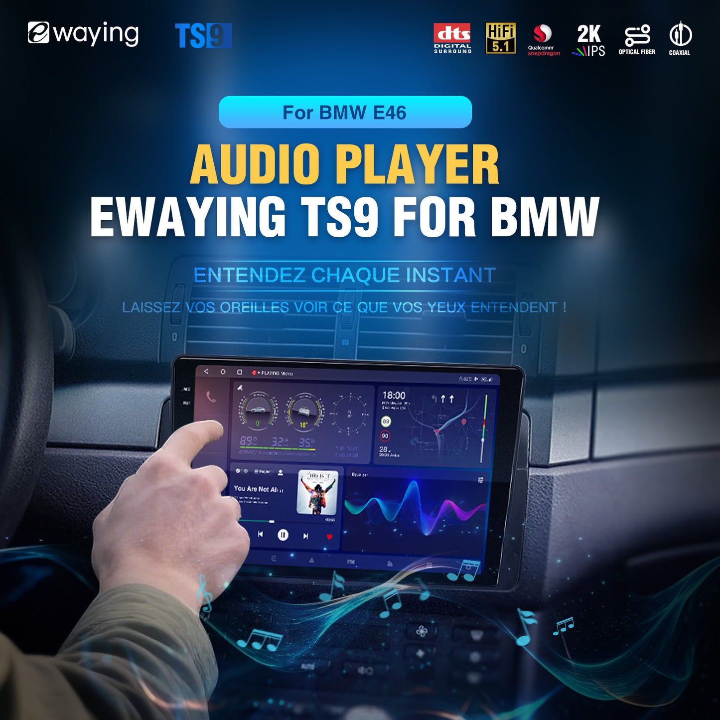 Autoradio Android 14 pour BMW Série 3 325i M3 Berline Touring E46 1998-2006, stéréo, sans fil, CarPlay, Android Auto, réglage audio, lecteur audio