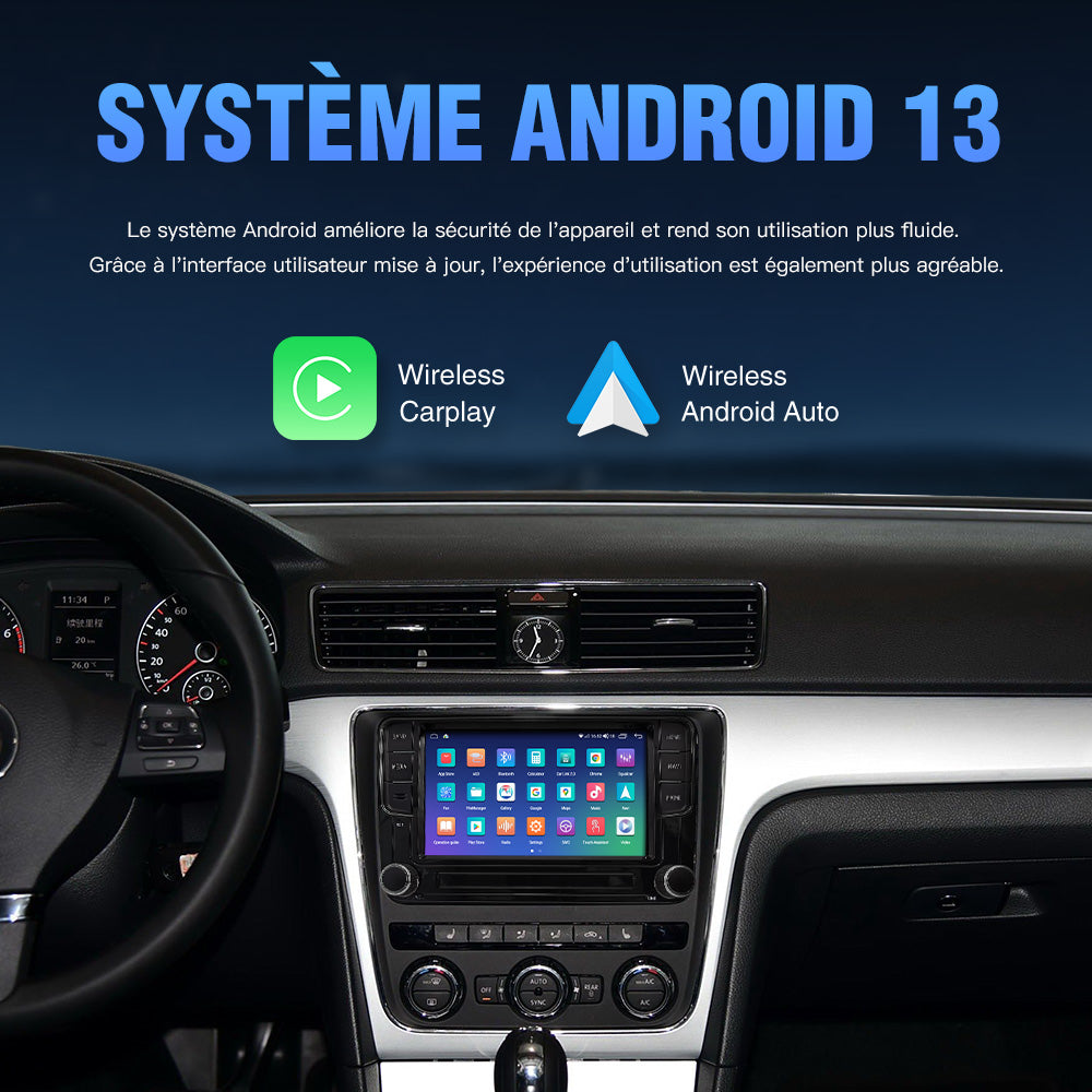 Android 13 8-Core sans fil CarPlay écran 7 pouces écran adapté pour Volkswagen POLO Golf Passat West Leon Skoda Jetta TIGUAN TOURAN multimédia GPS