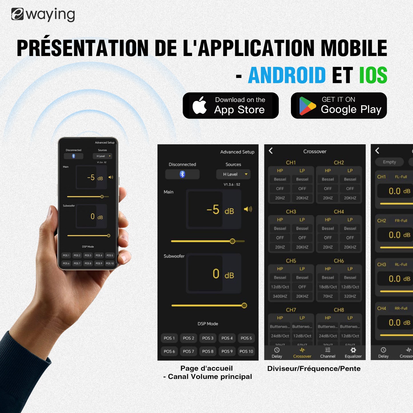 Amplificateur DSP HiFi intégré 10 canaux compatible avec boîtier audio Ethernet optique et écran Android avec sortie coaxiale