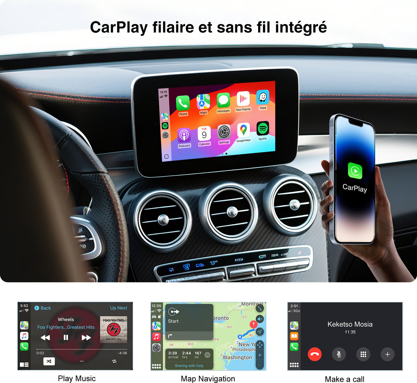 Interface MMI sans fil CarPlay/Android Auto GPS pour Mercedes NTG4.5 4.7 5.0 A B C E S Classe GLA GLC GLE GLS