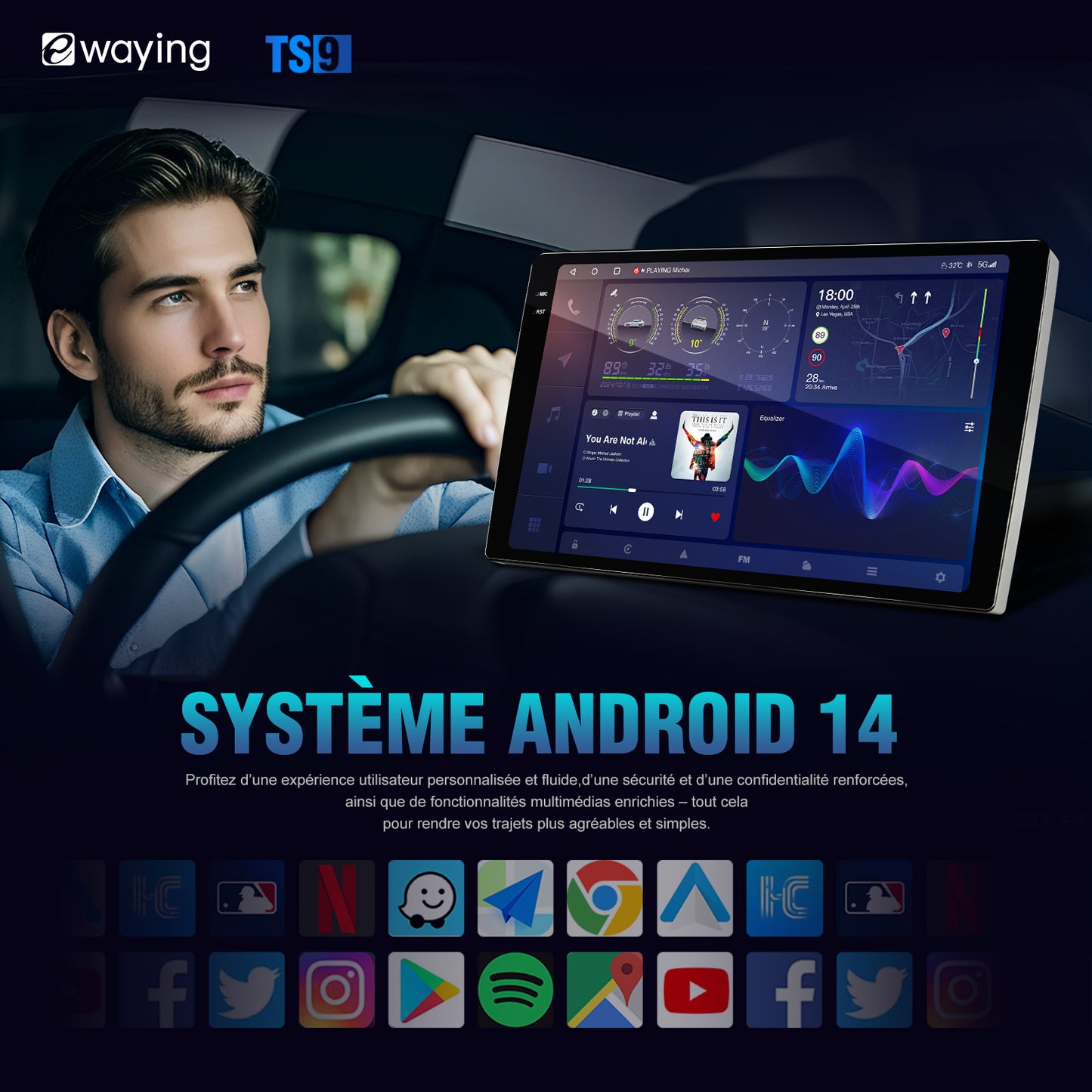 Autoradio 5G WIFI pour Ford Focus 2012-2018, 9 pouces, stéréo, sans fil, Carplay, Android Auto, DTS, Bluetooth, navigation GPS, mise à niveau