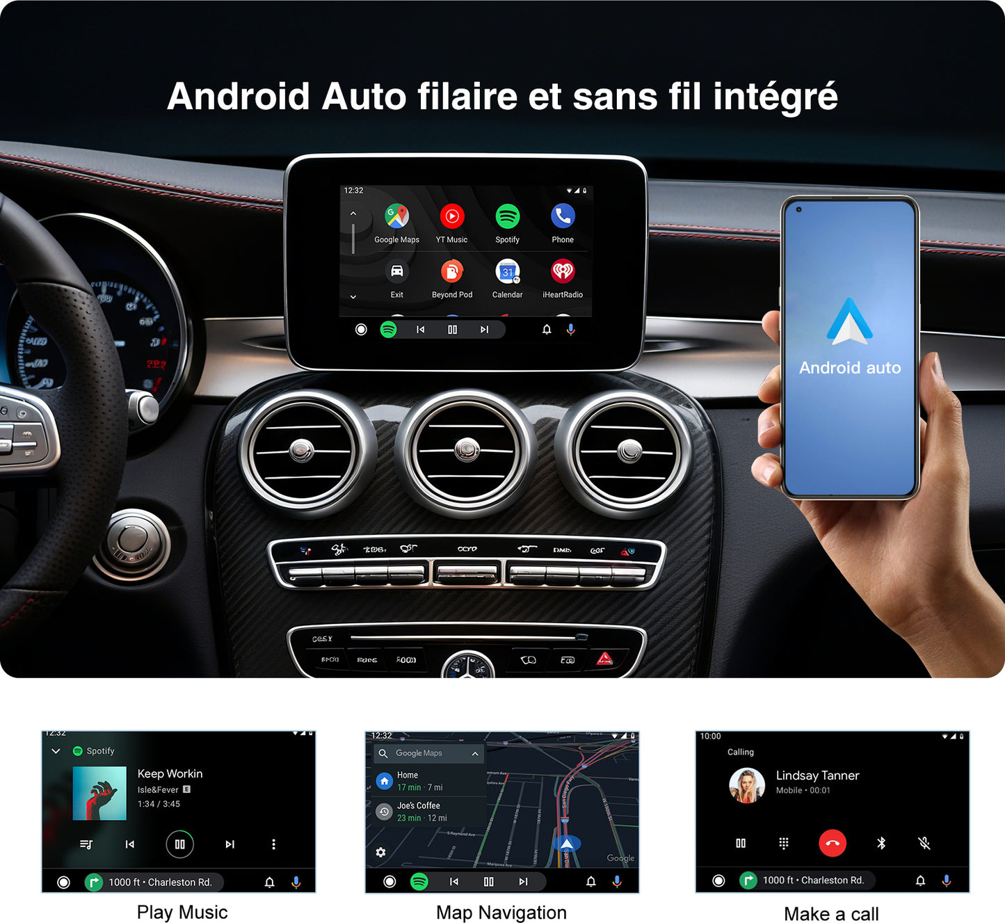 Interface MMI sans fil CarPlay/Android Auto GPS pour Mercedes NTG4.5 4.7 5.0 A B C E S Classe GLA GLC GLE GLS