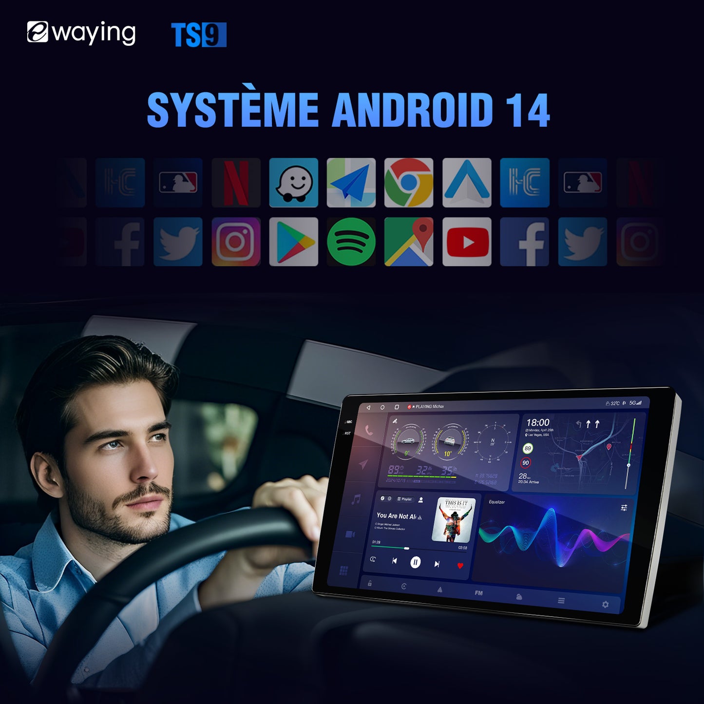 Autoradio portable Android 14.0 pour Audi A4 S4 RS4 B6 2003-2008 avec CarPlay sans fil et Android Auto, écran tactile 9 pouces, GPS