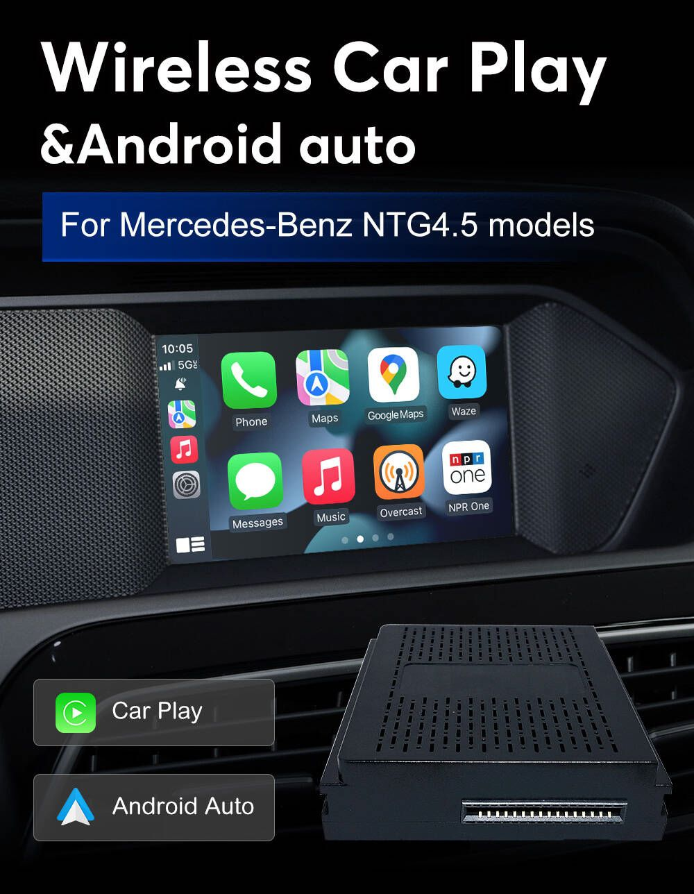 Boitier CarPlay Android Auto navi becker pour Mercedes Benz A/B/C/E/CLA/GLA/GLK/CLS/NTG4.5 2012-2015 avec lien miroir