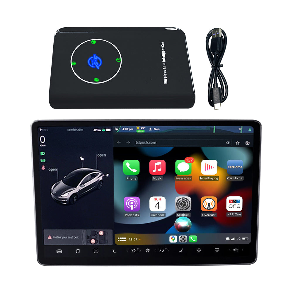 Boitier Adaptateur CarPlay sans fil pour Tesla Model 3/X/Y/S CarPlay WiFi Bluetooth connexion automatique mise à jour OTA