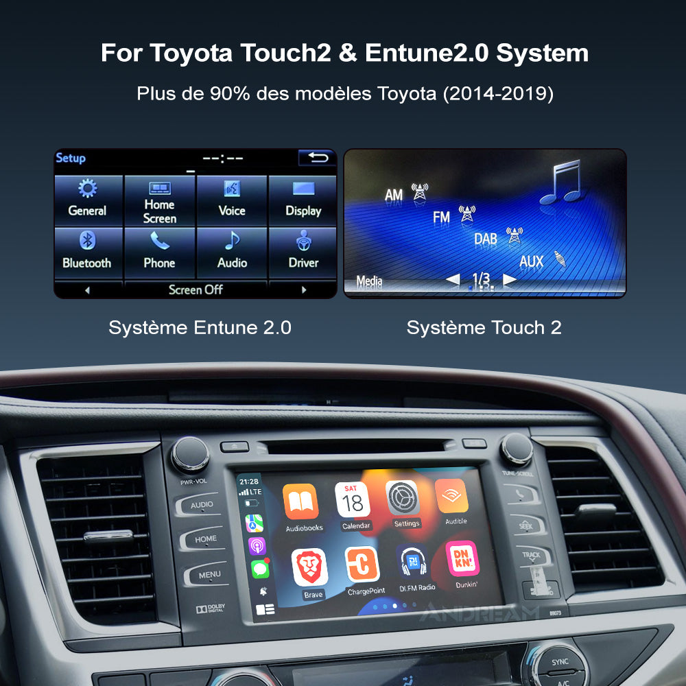 CarPlay sans fil pour TOYOTA Touch 2 2014 – 2019 Highlander Tundra CHR RAV4 Tacoma Land Cruiser Prado Auris Avalon, Android Auto