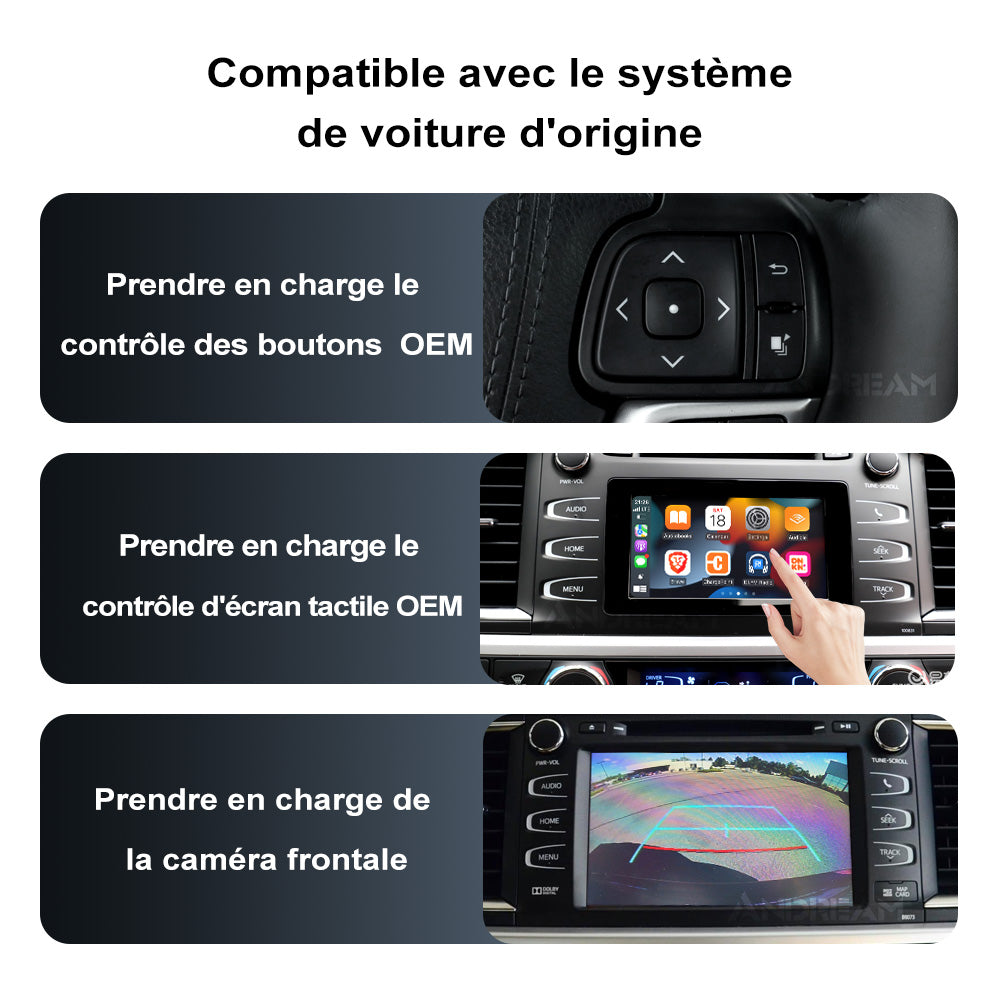 CarPlay sans fil pour TOYOTA Touch 2 2014 – 2019 Highlander Tundra CHR RAV4 Tacoma Land Cruiser Prado Auris Avalon, Android Auto