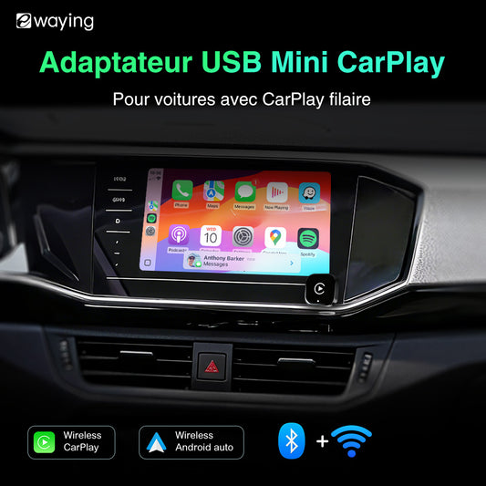 Adaptateur USB Mini 2-en-1 Android Auto & CarPlay sans fil – Dongle Smart Box avec mise à niveau Bluetooth 5 pour Volvo Benz MG Kia Chery VW Touareg Toyota Hyundai
