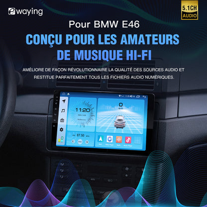 Autoradio Android 14 avec CarPlay et Android Auto sans fil pour BMW E46 325i M3 Berline - Lecteur audio avec réglages personnalisés.