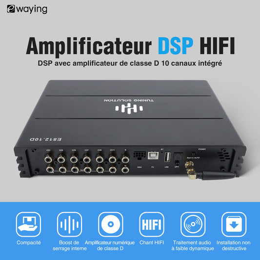 Amplificateur DSP HiFi intégré 10 canaux compatible avec boîtier audio Ethernet optique et écran Android avec sortie coaxiale
