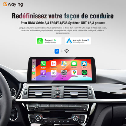 Compatibilité sans fil avec Apple CarPlay et Android Auto avec les BMW Série 3 Série 4 F30 F31 F34 F32 F33 F36 et F80 intégration OEM et Bluetooth d'origine du véhicule