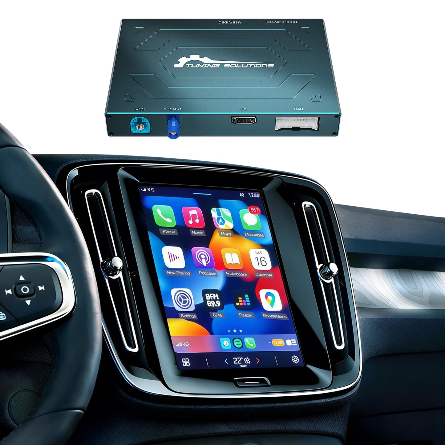 Boîtier de module Bluetooth Hicar avec système Carplay sans fil plein écran pour Volvo XC90 XC60 XC40 S60 S90 V60 (Android Auto).