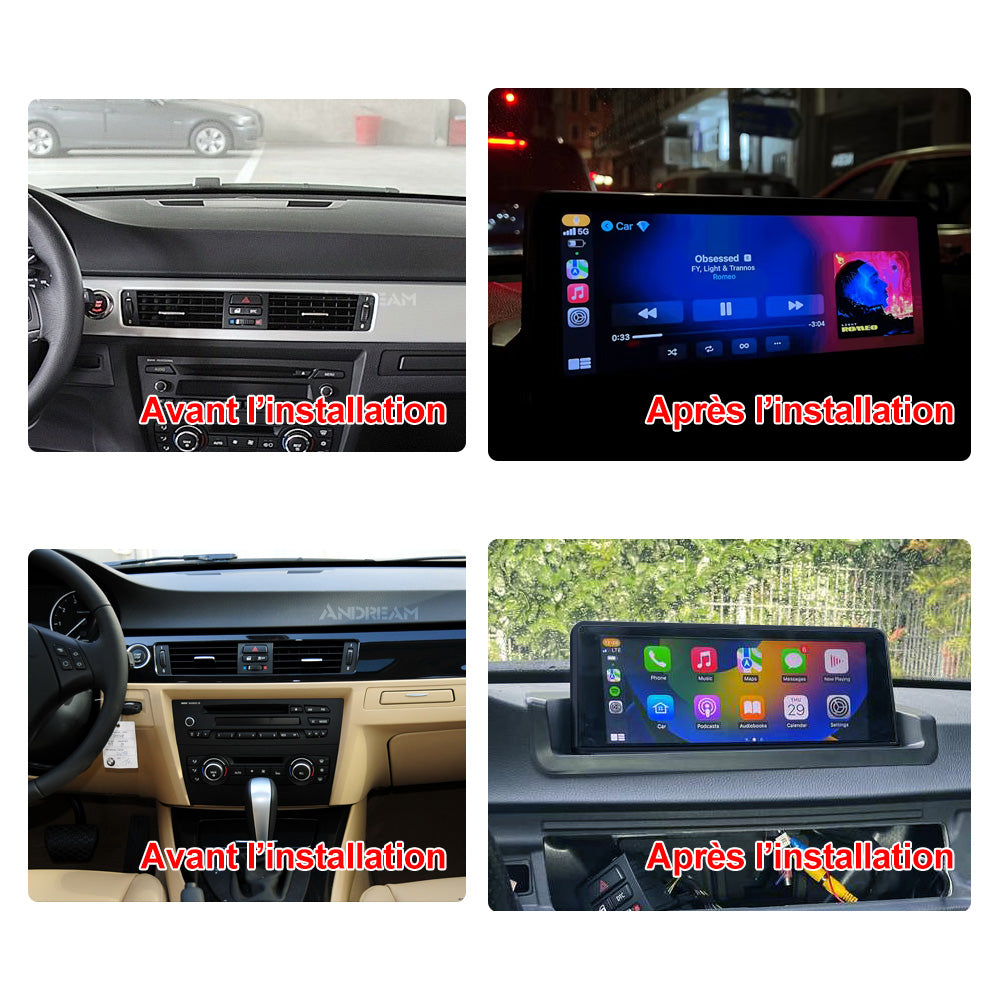 CarPlay sans fil pour BMW série 3 E90 E91 E92 E93, Android Auto, écran IPS de 8.8 pouces, sans système Android