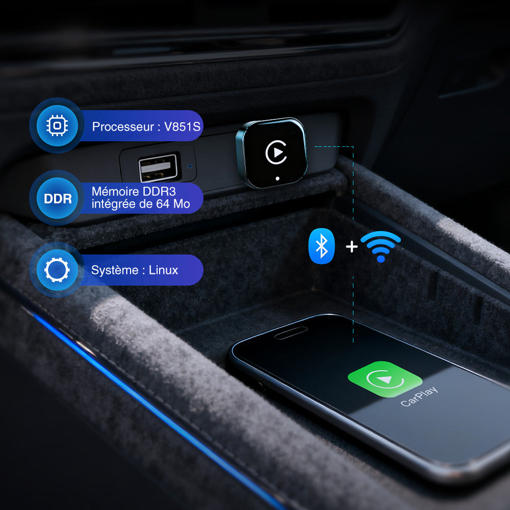 Adaptateur USB Mini 2-en-1 Android Auto & CarPlay sans fil – Dongle Smart Box avec mise à niveau Bluetooth 5 pour Volvo Benz MG Kia Chery VW Touareg Toyota Hyundai