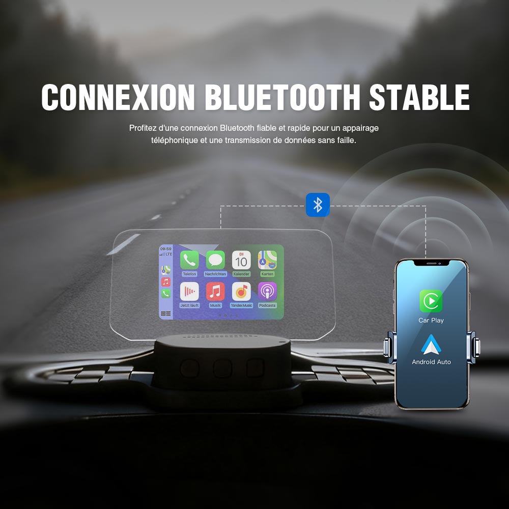 VIVIHUD Affichage Tête Haute V5 Ultra HUD à Projection Sur Pare Brise Voiture CarPlay Sans Fil Android Auto OBD2 GPS Avec Luminosité Automatique Navigation, Compteu
