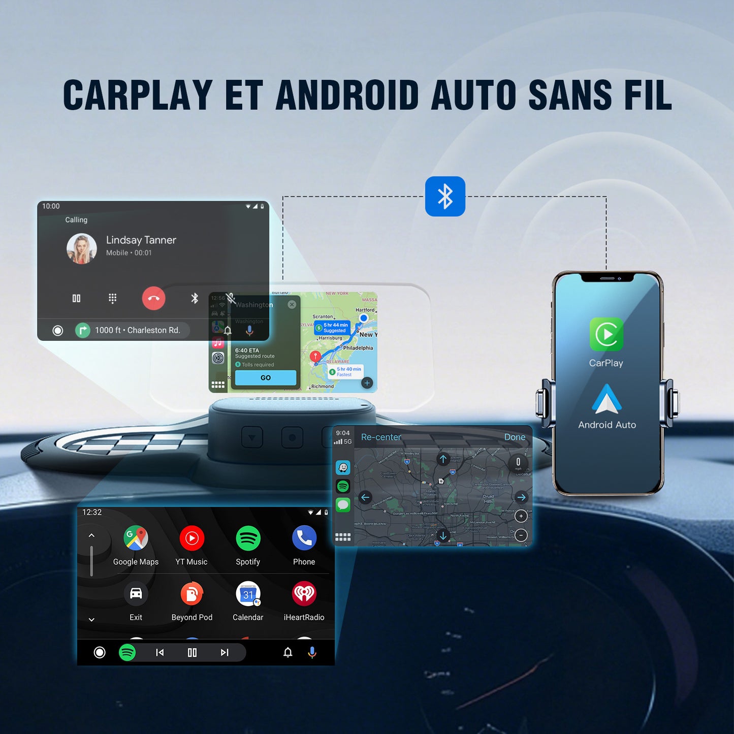 VIVIHUD Affichage Tête Haute V5 Ultra HUD à Projection Sur Pare Brise Voiture CarPlay Sans Fil Android Auto OBD2 GPS Avec Luminosité Automatique Navigation, Compteu