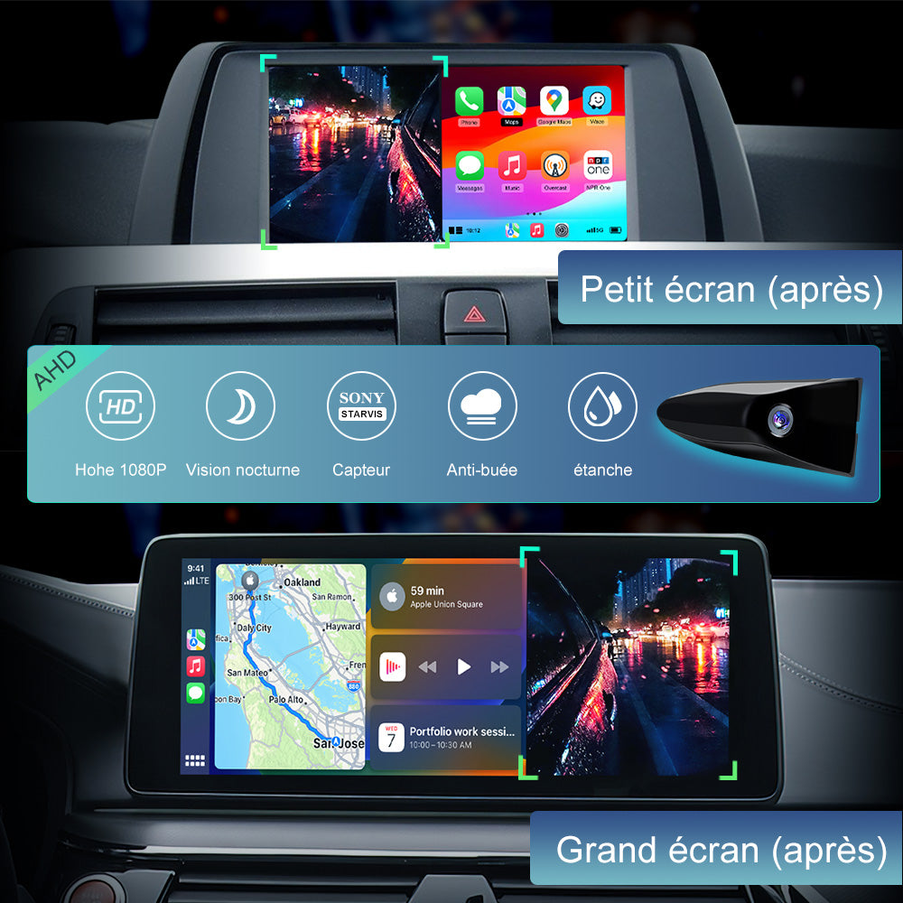 Boîte automatique Android Carplay sans fil pour BMW F30 F20 F10 F11 F33 F15 F22 F21 F56 F01 F25 avec rétroviseurs électroniques gauche et droit