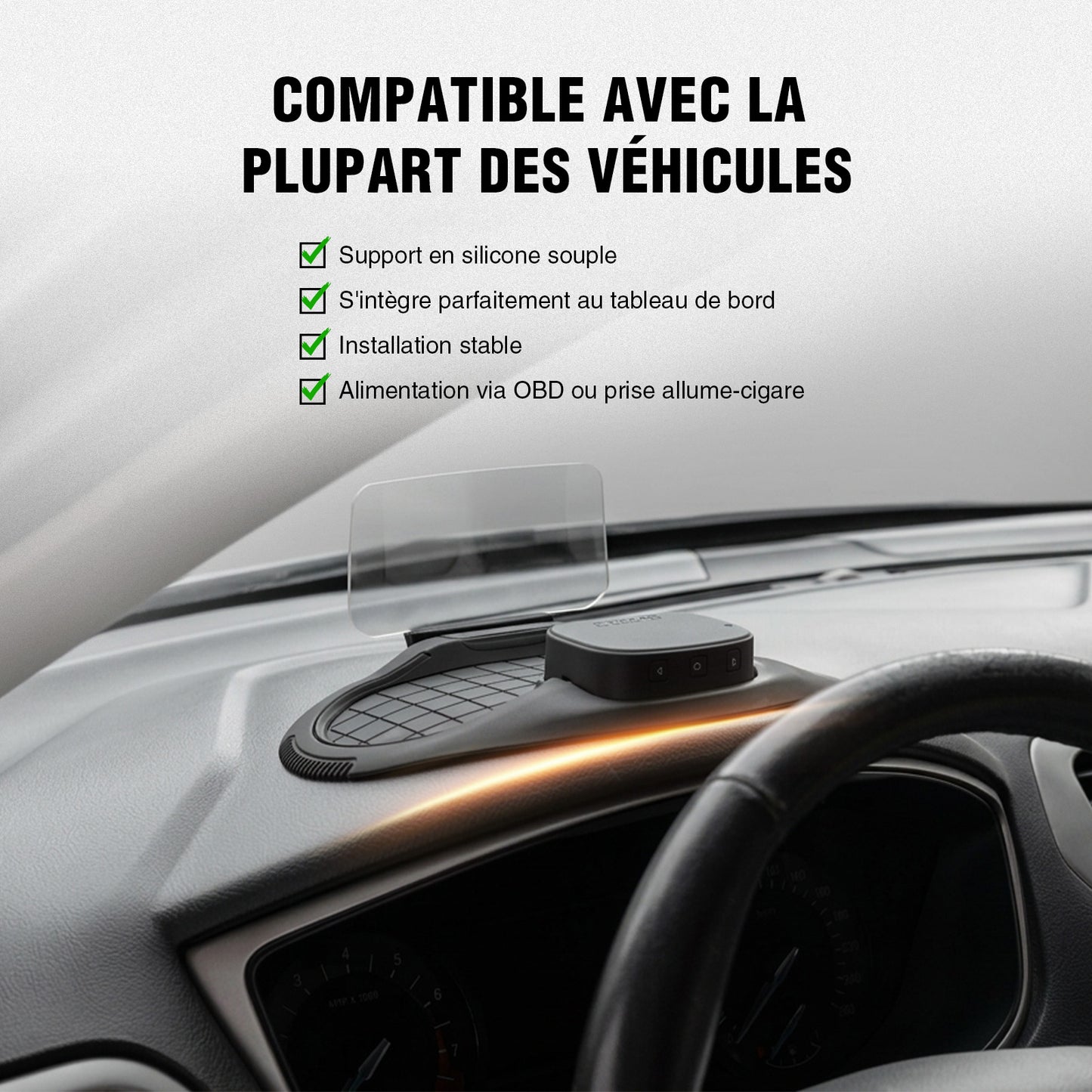 VIVIHUD Affichage Tête Haute V5 Ultra HUD à Projection Sur Pare Brise Voiture CarPlay Sans Fil Android Auto OBD2 GPS Avec Luminosité Automatique Navigation, Compteu