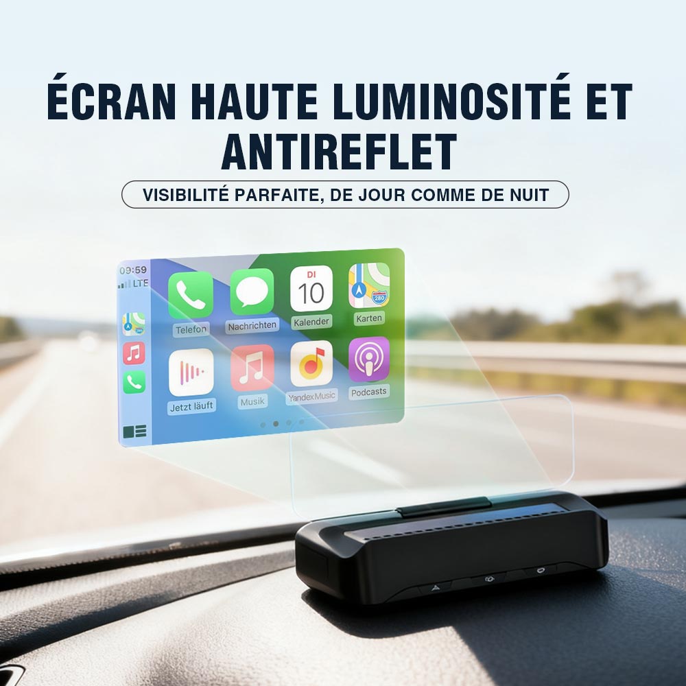 Affichage tête haute VIVIHUD V3 SE avec fonction de navigation, compatible CarPlay et Android Auto sans fil, navigation par projection haute résolution, contrôle de la musique Bluetooth