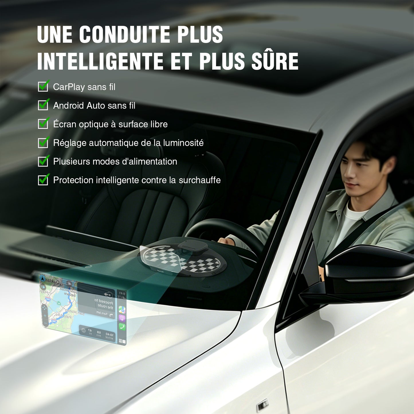 VIVIHUD Affichage Tête Haute V5 Ultra HUD à Projection Sur Pare Brise Voiture CarPlay Sans Fil Android Auto OBD2 GPS Avec Luminosité Automatique Navigation, Compteu