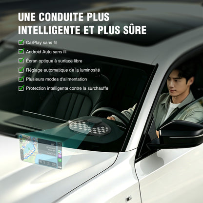 VIVIHUD Affichage Tête Haute V5 Ultra HUD à Projection Sur Pare Brise Voiture CarPlay Sans Fil Android Auto OBD2 GPS Avec Luminosité Automatique Navigation, Compteu