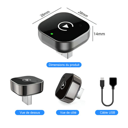 Adaptateur USB Mini 2-en-1 Android Auto & CarPlay sans fil – Dongle Smart Box avec mise à niveau Bluetooth 5 pour Volvo Benz MG Kia Chery VW Touareg Toyota Hyundai