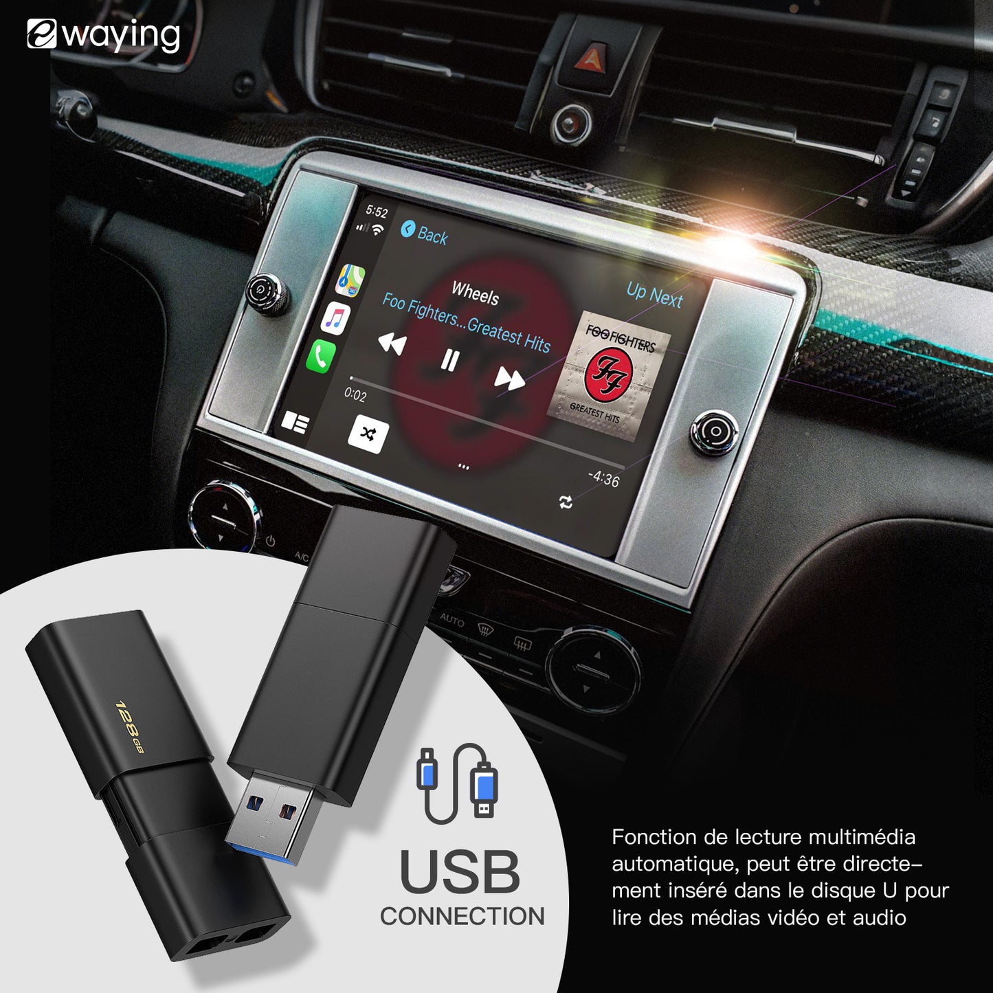 Module CarPlay Android Auto sans fil pour Maserati Quattroporte Ghibli Dodge Journey Challenger Chrysler 300c Fiat Freemont