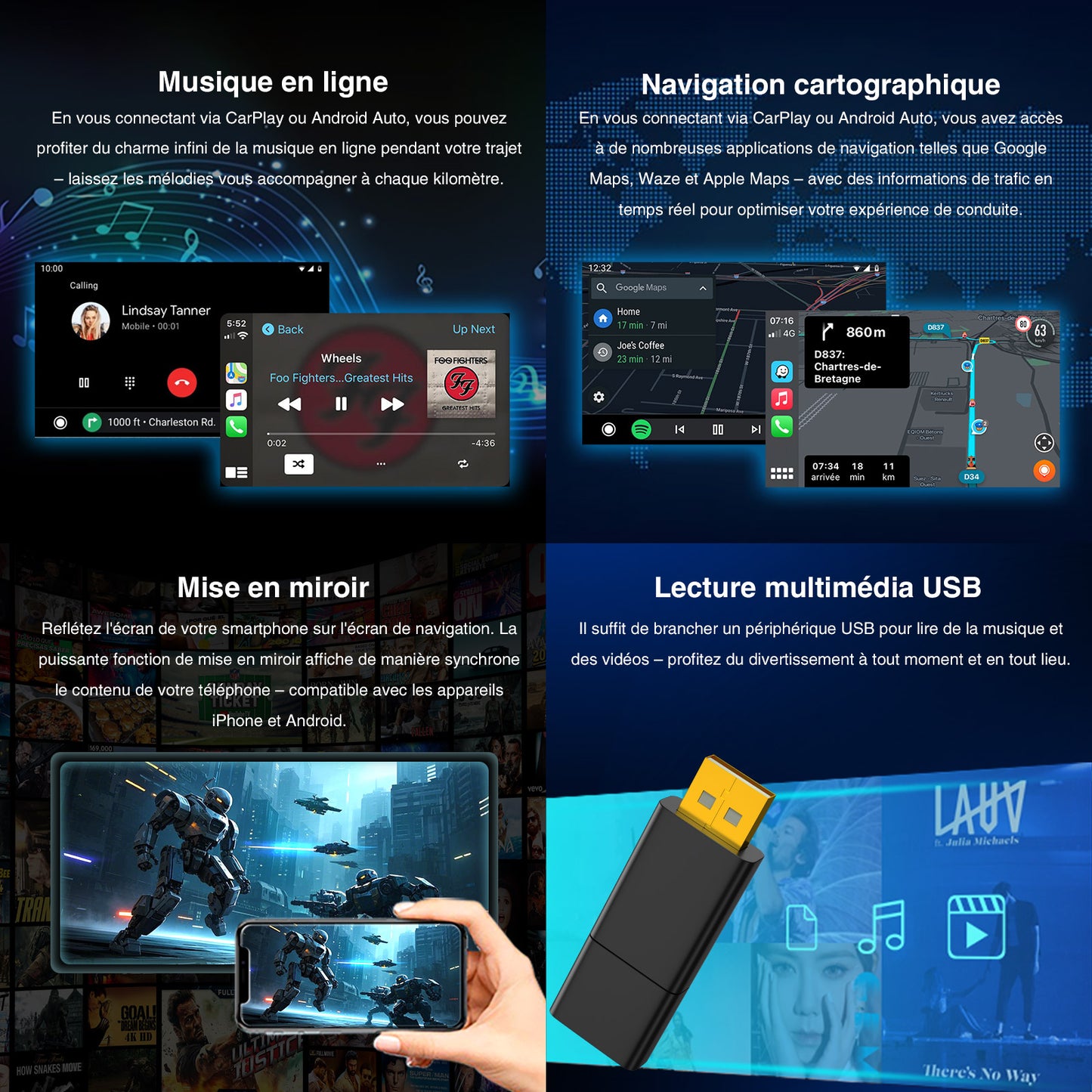 Boîtier de module Bluetooth Hicar avec système Carplay sans fil plein écran pour Volvo XC90 XC60 XC40 S60 S90 V60 (Android Auto).