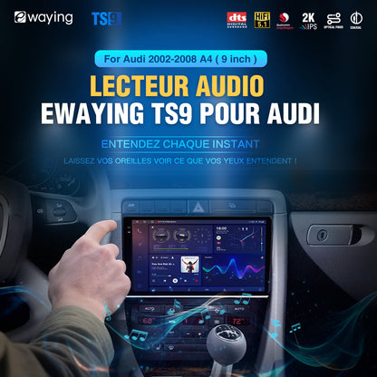 Autoradio portable Android 14.0 pour Audi A4 S4 RS4 B6 2003-2008 avec CarPlay sans fil et Android Auto, écran tactile 9 pouces, GPS