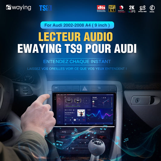 Autoradio portable Android 14.0 pour Audi A4 S4 RS4 B6 2003-2008 avec CarPlay sans fil et Android Auto, écran tactile 9 pouces, GPS