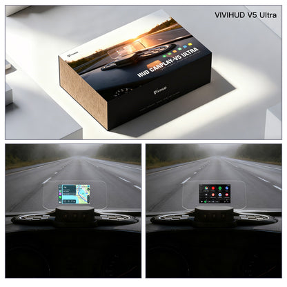 VIVIHUD Affichage Tête Haute V5 Ultra HUD à Projection Sur Pare Brise Voiture CarPlay Sans Fil Android Auto OBD2 GPS Avec Luminosité Automatique Navigation, Compteu