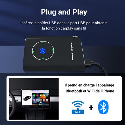 Boitier Adaptateur CarPlay sans fil pour Tesla Model 3/X/Y/S CarPlay WiFi Bluetooth connexion automatique mise à jour OTA